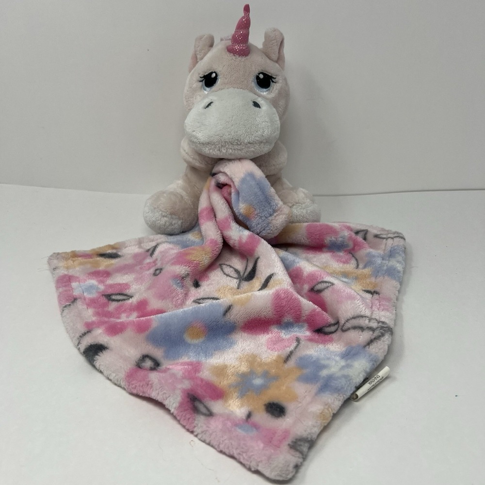Little Beginnings Unicorn Lovey OS Pink Floral Security Blanket Fleece 8in